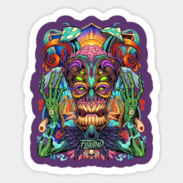 Psychedelic Tiki Creature Sticker by FlylandDesigns